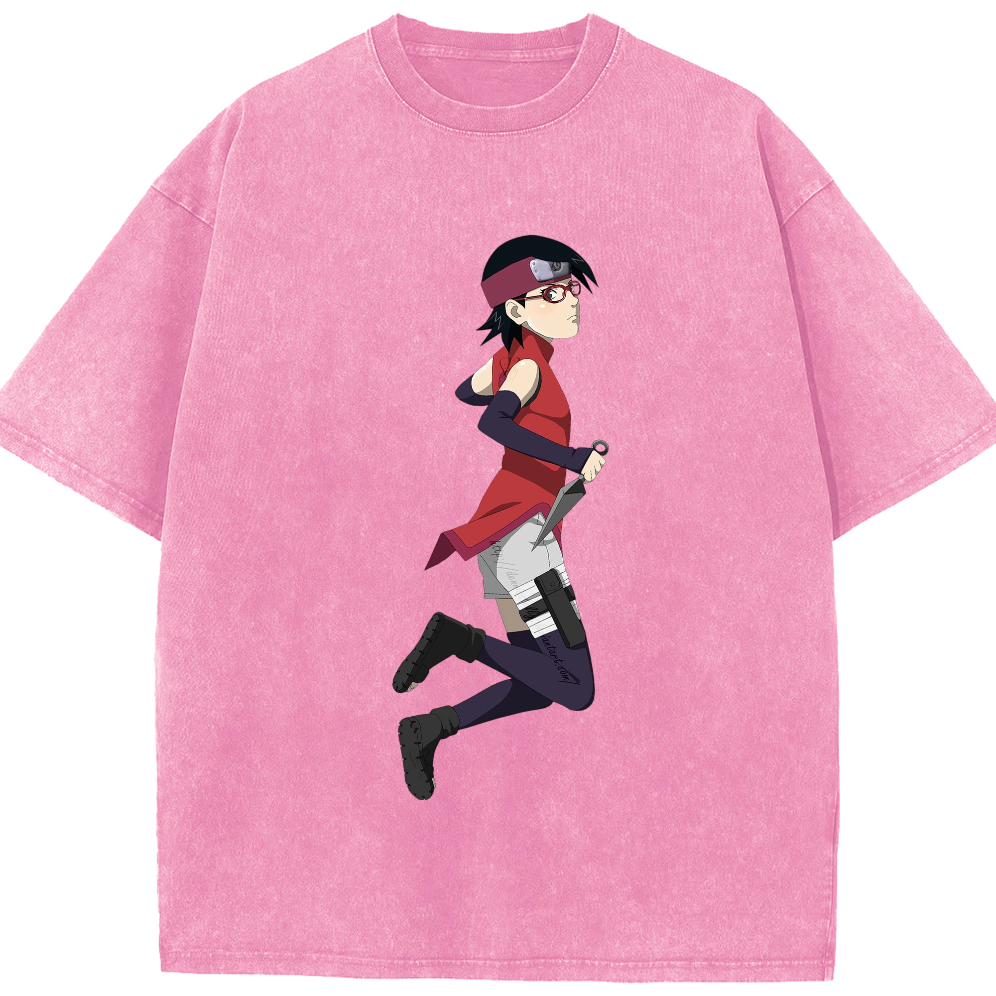 （画像用） NARUTO -ナルト- うちは サラダ Uchiha Sarada 綿100% ヴィンテージ風 半袖Tシャツ（フロントプリント）